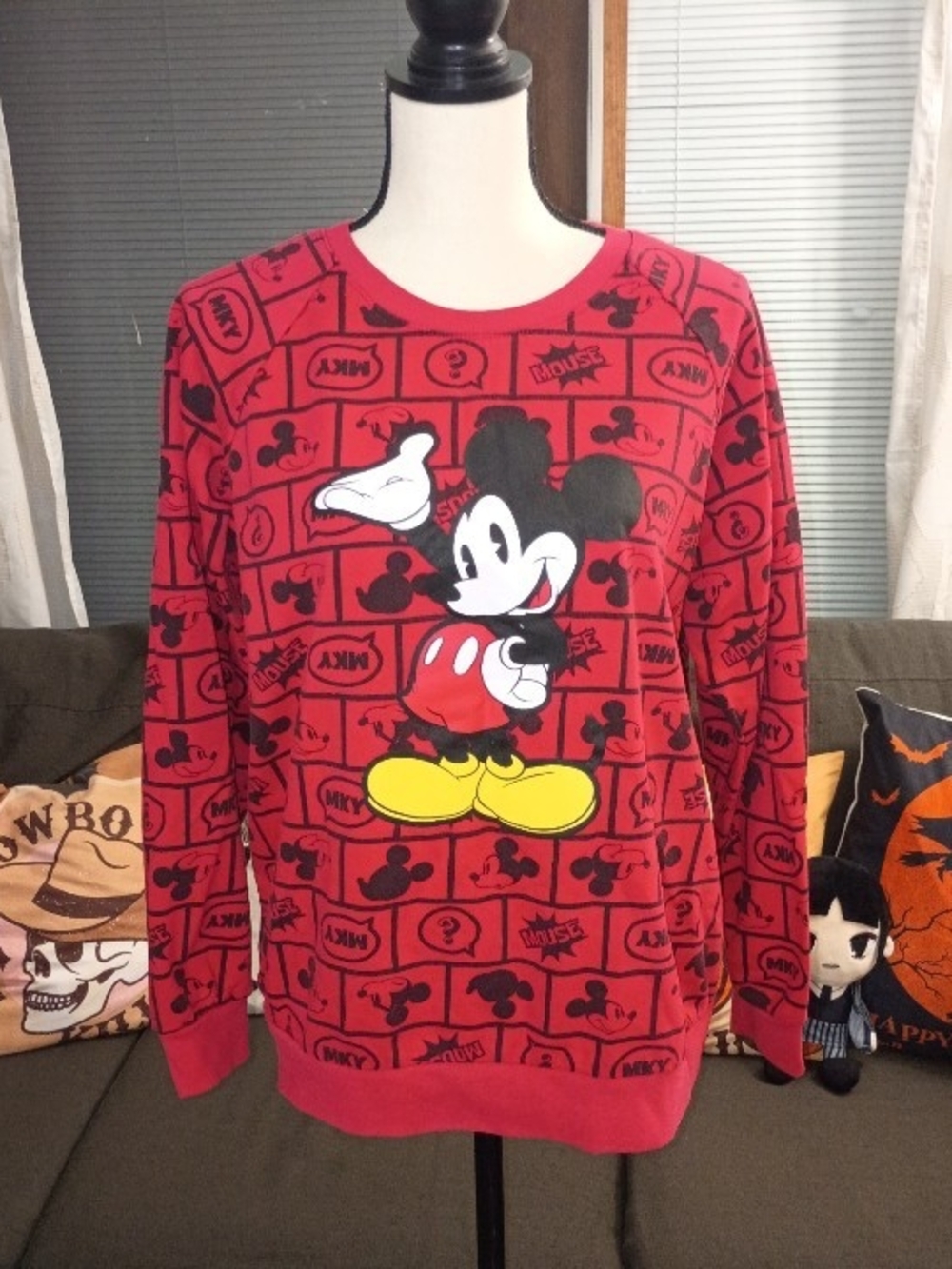 Disney Mickey Mouse Red Graphic Crewneck Pullover Sweatshirt